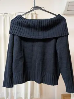 オフショルダーニット ネイビー 韓国風 ゆるニット 春ニット SHEIN
