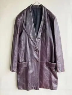 古着　レディース　ラムレザー　コート　ボルドー　本革　90s ビンテージ