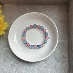 ピンクブルー ビーズブレスレット 約15cm