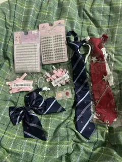 ネイビー・レッド リボン・ネクタイセット