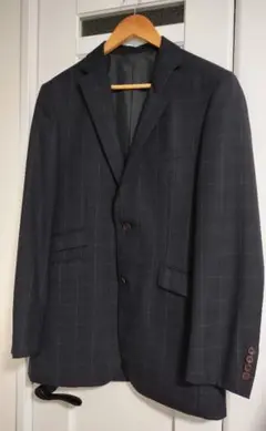 バーバリーブラックレーベル スーツ Super100's 42R L紺チェック