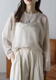 Bonjour Sagan コード刺繍シアーニット