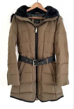 ZARA ザラ　ダウンコート　カーキ　ブラウン　ファー　フード　ベルト付