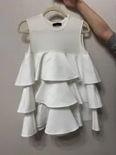 YOKO CHAN ノースリーブ フリル トップス ホワイト