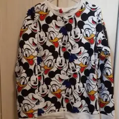 H&M☆ディズニー☆ミッキー☆キャラクター大集合柄☆美品オーバーサイズスウェット