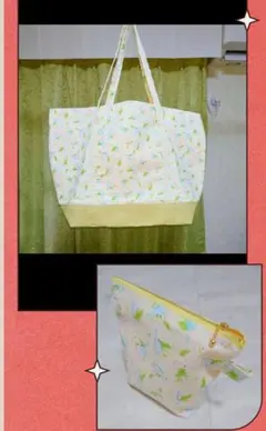 ☆おまけポーチつき☆バードキャリーにもなるトートバッグ(小鳥柄)