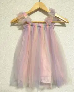 【美品】レインボー ワンピース 蝶 チュールドレス 110cm 誕生日 女の子