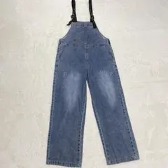 デニムサロペット オーバーオール ワイドパンツ 調節可能 Mサイズ レディース