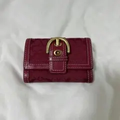 バーガンディ 三つ折り財布 キャンバス レザー