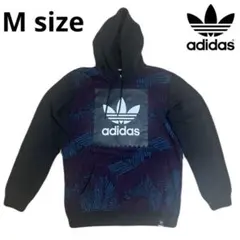 adidas パーカー フード付き 紫黒パターン柄入り M size
