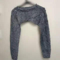 グレイル シャギーニット　ショート丈 クロスデザイン グレー