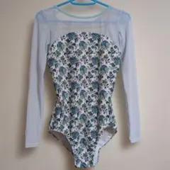 四羽の白鳥　花柄長袖バレエレオタードM