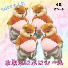 【4匹分】お腹 ぷにぷにシール 柴犬 おなか ぷくぷく 立体 3Dシール 新品