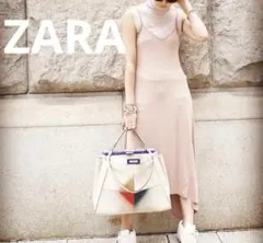 ZARAザラ アシンメトリーロングキャミワンピース ピンクベージュ