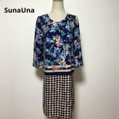 SunaUna スーナウーナ 花柄 ドット ワンピース 38 日本製