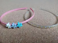 キッズ　カチューシャ　2点セット　ピンク　お花　フラワー　星　スター　柄　クリア