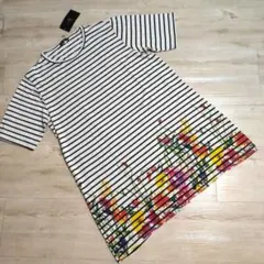 新品タグ付き ストライプ花柄半袖チュニック M-L