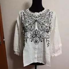 【Scalar】スカラー 長袖 綿刺繍ブラウス（白）のサムネイル