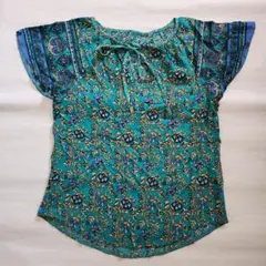 〈美品〉SHEIN 花柄 半袖シャツ ブラウス グリーン sizeM