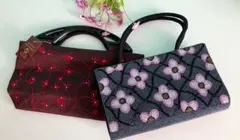 花柄刺繍ビーズバッグと刺繍バッグ2個セット