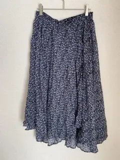 H&M フラワープリント フレア ロング スカート M ネイビー 花柄 レディー