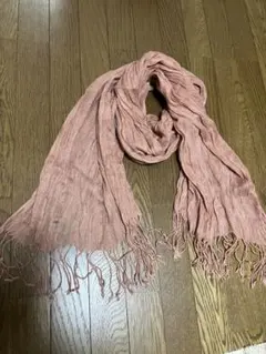 あずきローズピンク系　フリンジ付き ストール (シワ加工)