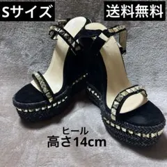 【美品・送料無料】黒 ハイヒール 高さ14cm アンクルストラップ Sサイズ
