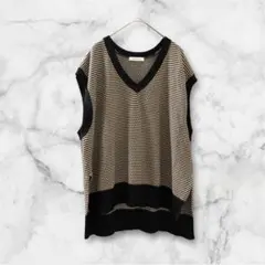 グローバルワーク ボーダー Vネック ニット ベスト カジュアル ゆったり