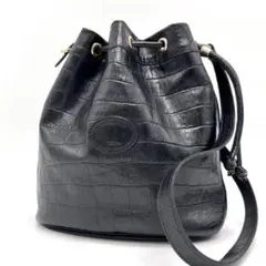 【希少美品】ロンシャン 巾着 ショルダーバッグ クロコ型押しレザー 黒 y2k