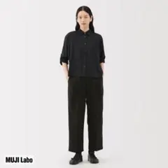 新品 無印良品 ユニフォーム素材で作ったタックワイドパンツ ９分丈 ブラック S