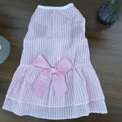 犬服 ピンクストライプ フリルドレス