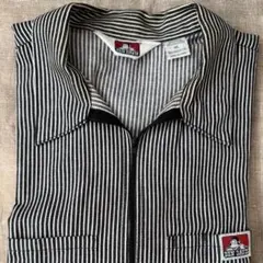 BEN DAVISハーフジップ半袖ワークシャツ ヒッコリーストライプ XL