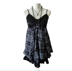 y2k フェアリーグランジ ダークコケット フロントリボンチェックキャミワンピ