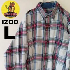 USA古着 IZOD　ネルシャツL　ホワイトレッド　チェック