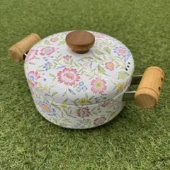 Ejiry エジリー 20cm 3.0L 花柄ホーロー鍋 木製ハンドル付き