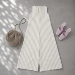 □美品◆シップスエニィ◆カナパ ストライプ オールインワン〈ウォッシャブル〉のサムネイル