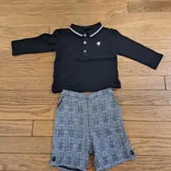 コムサエンジェル黒ポロシャツとフォセットチェックパンツセット 80cmフォーマル