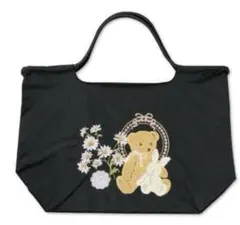 しまむら 青木美沙子 ポーチ付くま刺繍ショッピングバッグ エコバッグ ブラックのサムネイル
