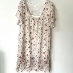 花柄フリル袖チュニック　ノースリーブワンピースシャツ2枚セット