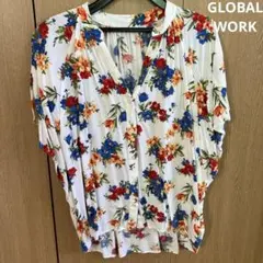 GLOBALWORKグローバルワーク 花柄 半袖サラサラレーヨンブラウス 派手柄