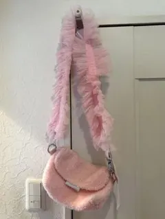 somewhere nowhere ピンク フリース チュールショルダーバッグ