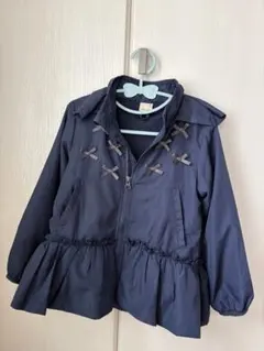 【petit main 】【撥水】ペプラムウィンブレ 紺 フリル付きジャケット
