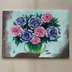 油彩画 花瓶の花 薔薇 アート インテリアのサムネイル