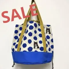 109丸型巾着トートバッグ　ハンドメイド　猫柄