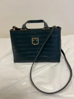 FURLA クロコ型押し 2way ショルダーバッグ ダークグリーン