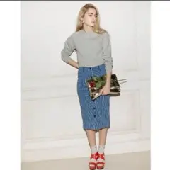 【moussy】ストライプ ひざ丈デニムスカート