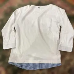 ホワイト 七分袖カットソー ポケット付き