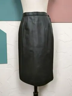 高級 本革 リアルレザー タイトスカート M ブラック 漆黒 美シルエット