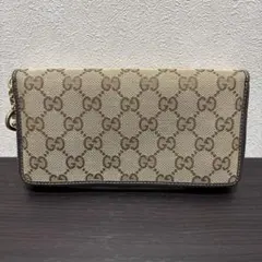 【良品】GUCCI グッチ GGキャンバス ハートチャーム 長財布