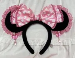 ディズニーランド ミニーカチューシャ フリルピンクリボン イヤリング